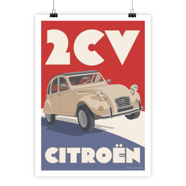 Vintage poster of Citroën 2 CV by i-Art in retro style.