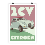 Vintage poster of 2 CV Citroën by i-Art, retro style.