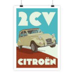 Vintage i-Art poster of Citroën 2 CV, retro style artwork.