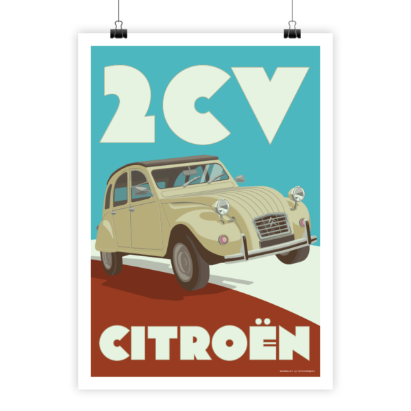 Vintage i-Art poster of Citroën 2 CV, retro style artwork.