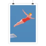 Plongeuse minimaliste vintage, poster i-Art, sport et élégance.