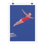 Plongeuse minimaliste vintage en pleine action sur poster i-Art.