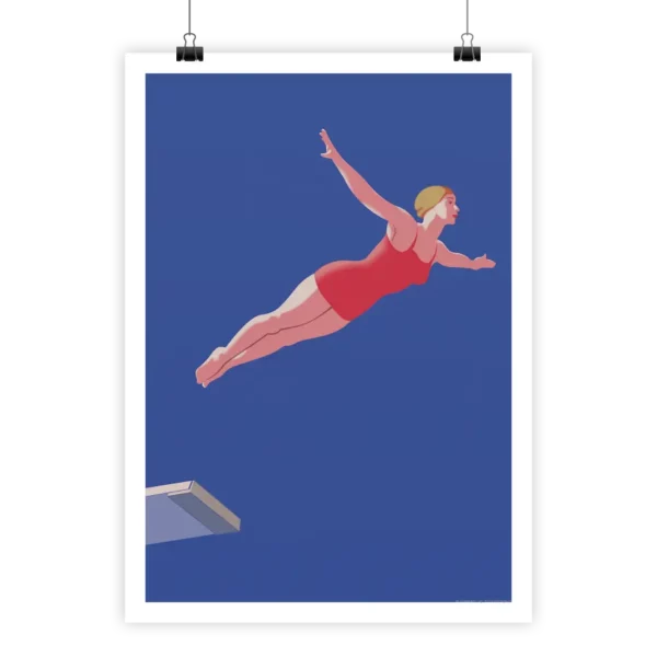 Plongeuse minimaliste vintage en pleine action sur poster i-Art.
