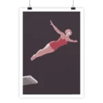 Plongeuse minimaliste vintage en action sur affiche artistique i-Art.