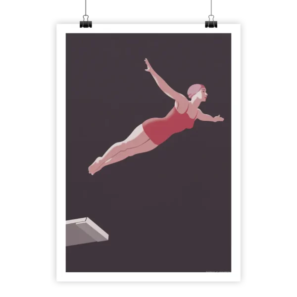 Plongeuse minimaliste vintage en action sur affiche artistique i-Art.