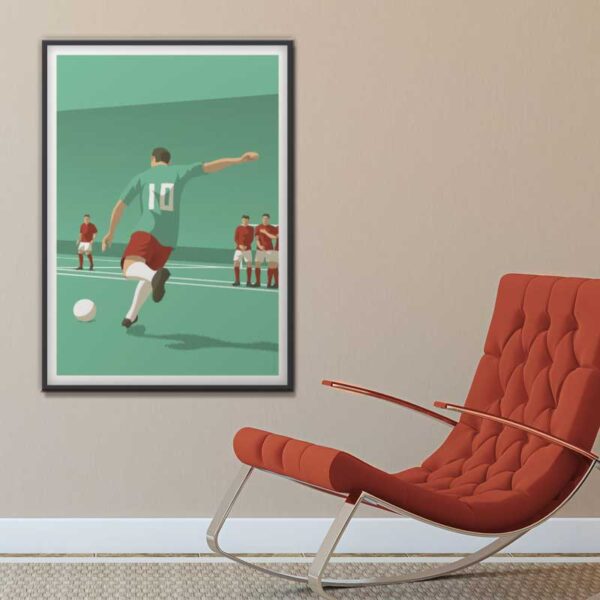 Foot pénalty poster featuring minimalist sport art decor.