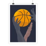Minimalist basketball poster with dynamic lines and muted colors.