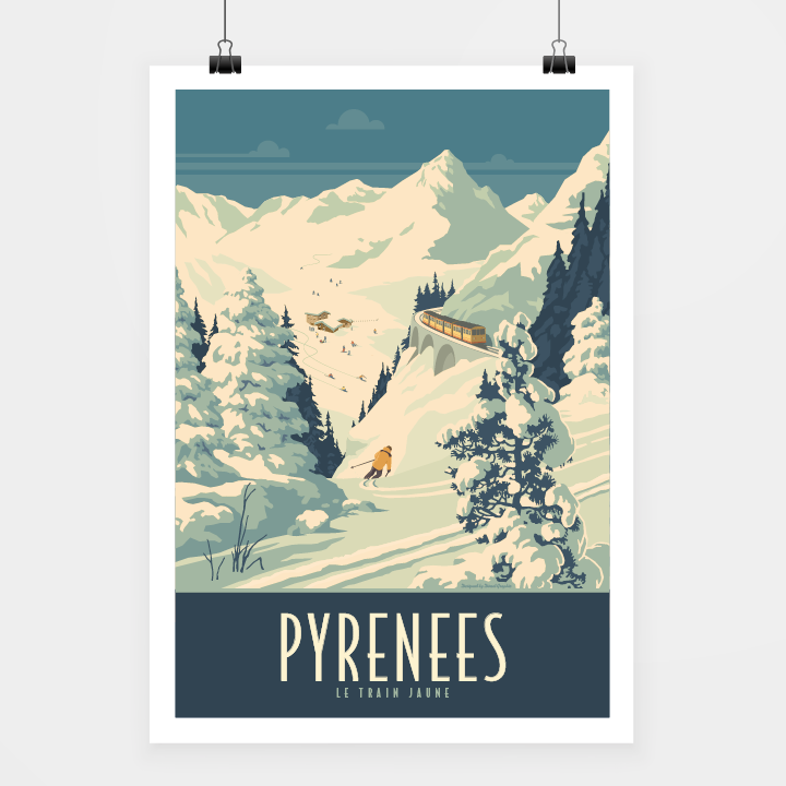 Travel-Poster-AFFICHE-Pyrenees-train-jaune.png Poster Pyrénées Le Train jaune – Image 1