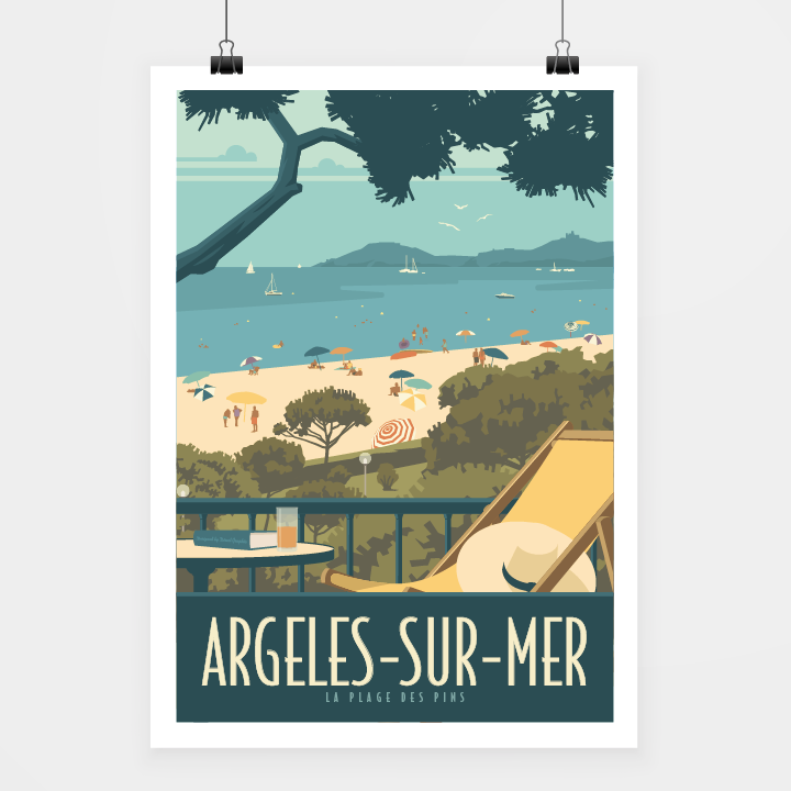 Travel-Poster-Affiche-Argeles-plage-des-pins.png Poster Argelès Plage des Pins – Image 1