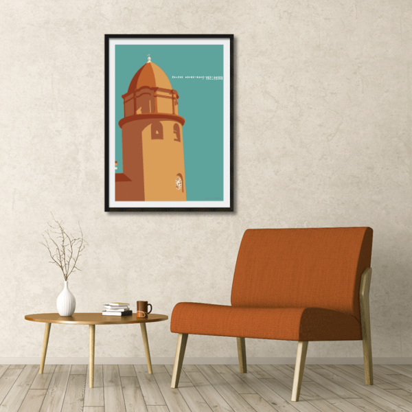 Notre-Dame Collioure travel poster showing scenic coastal view.