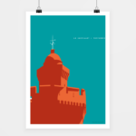 Poster Perpignan Castillet Minimaliste, colorful travel art by i-Art.