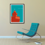 Minimalist Perpignan Castillet travel poster by i-Art, warm colors.