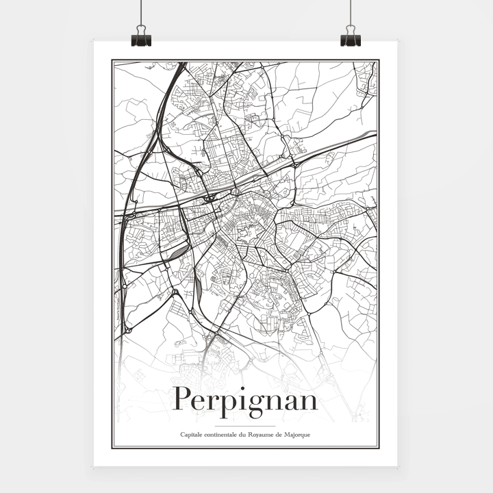 Travel-Poster-Affiche-perpignan-map-blanc.png Poster Perpignan Map Blanc – Image 1