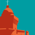 Zoomed view of Poster Perpignan Castillet Minimaliste showing vibrant design.