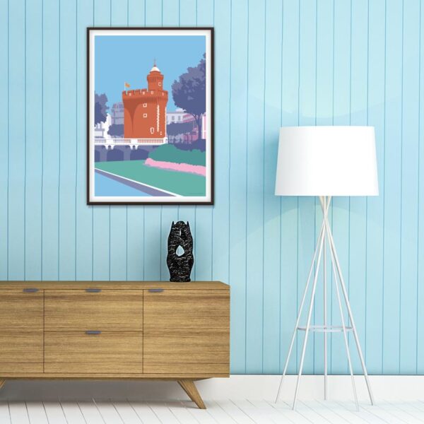 Colorful PopArt Poster of Le Castillet in Occitanie scenery