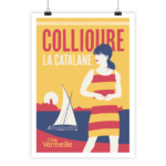 Vintage travel poster featuring Collioure - La Catalane, vibrant color scheme.