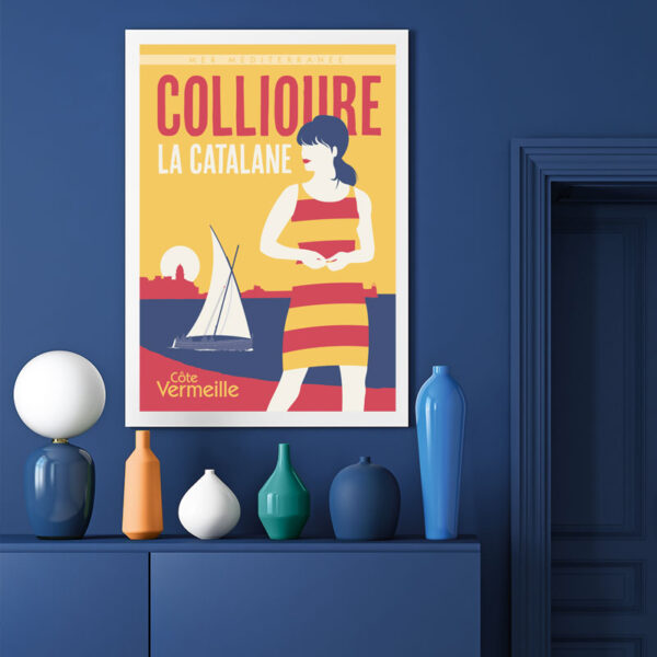 Vintage Poster Collioure - La Catalane featuring coastal Occitanie scenery