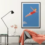 Poster Plongeuse minimaliste featuring a vintage-style diver illustration
