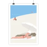 Minimal i-Art Poster with beach, text, and sun illustration.