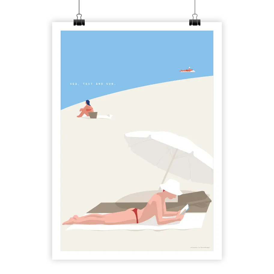 minimalart_sea_text_and_sun-2.webp Minimal i-Art Poster with beach, text, and sun illustration.