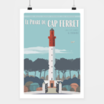 Poster Phare du cap ferret fond bleu