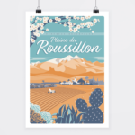 Poster Plaine du roussillon bleu