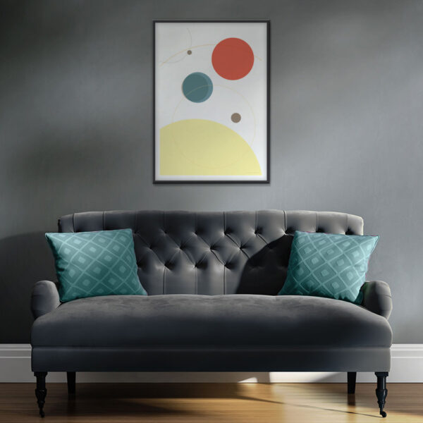 Poster Planètes minimalistes en style épuré sur fond foncé.