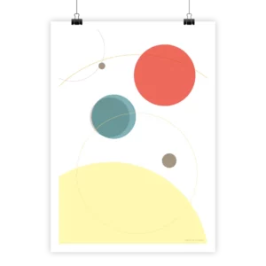 Poster Planètes minimalistes concept design with stylized celestial elements.