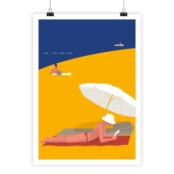 Minimal Poster Plage Sea with text and sun by i-Art, gallery view.