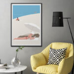 Minimal i-Art Poster Plage Sea with text and sun design.