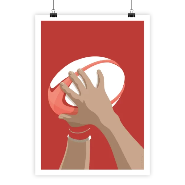 Poster ballon de rugby i-Art illustrant un match dynamique
