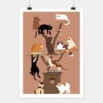 Affiche Arbre a chat avec motifs naturels et vintage, par i-Art.