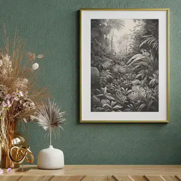 Tropical vintage poster Scène Tropicale #1 N&B, monochrome artwork by i-Art.