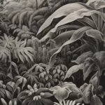 Tropical scene poster in black and white, vintage vibe by i-Art