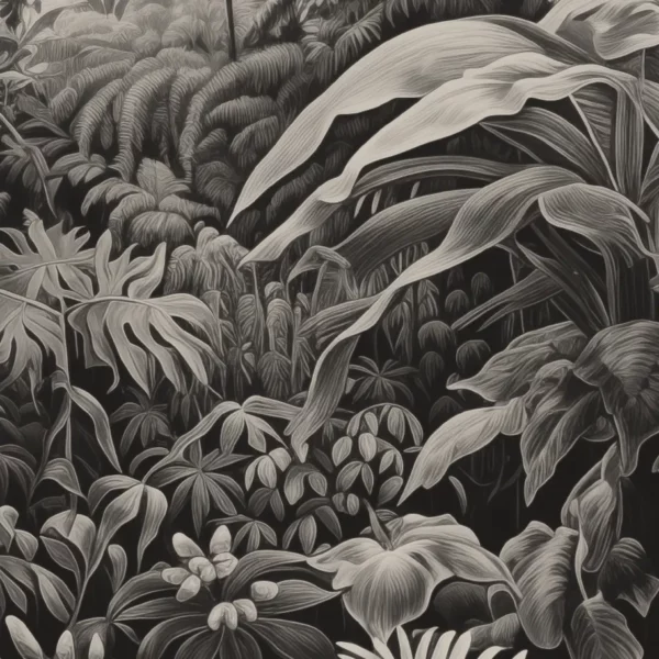 Tropical scene poster in black and white, vintage vibe by i-Art