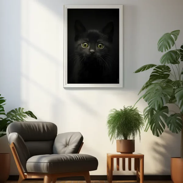 Chaton noir artwork by i-Art displaying a small black kitten.
