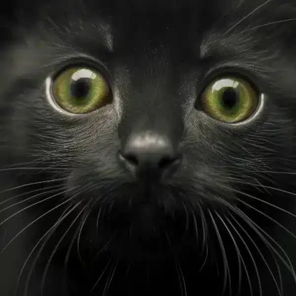 Zoomed view of Chaton noir with delicate features, i-Art brand.
