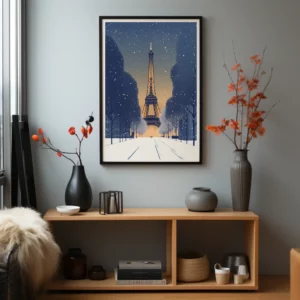 Toure Eiffel hiver poster showcasing vintage Paris winter scene.