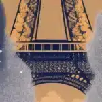 Toure Eiffel hiver vintage travel poster in winter scene