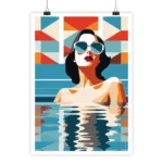 Femme dans l’eau vintage art of woman swimming.