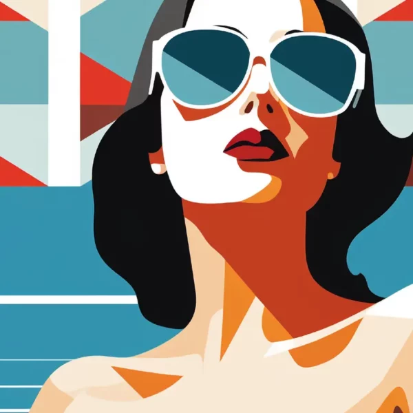 Femme dans l’eau nageant élégamment avec une touche vintage.