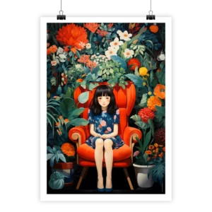 Petite fille avec fleurs aux couleurs surréalistes par i-Art.
