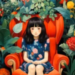 Petite fille aux fleurs surréaliste avec touches naturelles et rêveuses