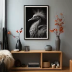 Gallinacé N&B poster displayed on a modern room wall