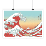 Poster vague Hokusai rouge claire