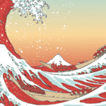 Version rouge claire de La Grande Vague de Kanagawa par Hokusai, PopArt.