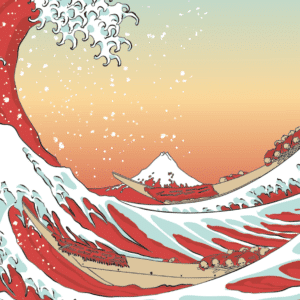 Version rouge claire de La Grande Vague de Kanagawa par Hokusai, PopArt.