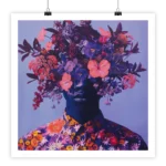 Surréaliste affichage L'homme aux fleurs avec figure humaine et fleurs.
