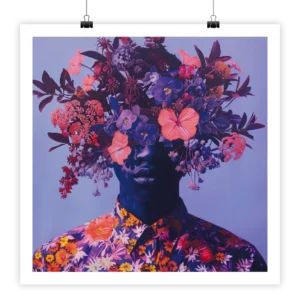 Surréaliste affichage L'homme aux fleurs avec figure humaine et fleurs.