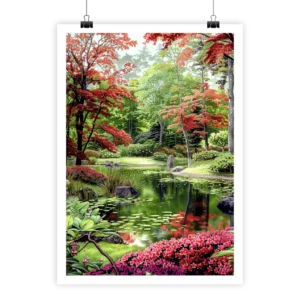 Affiche surréaliste Jardin Japonais Multicolore, ambiance naturelle et artistique